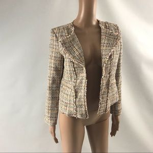 Loft Womens Tweed Blazer Size 2P Tweed Open Front